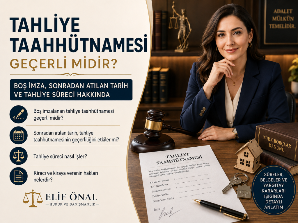 “Tahliye taahhütnamesinin geçerliliği, boş imza, sonradan atılan tarih ve tahliye sürecini anlatan hukuki bilgilendirme görseli”